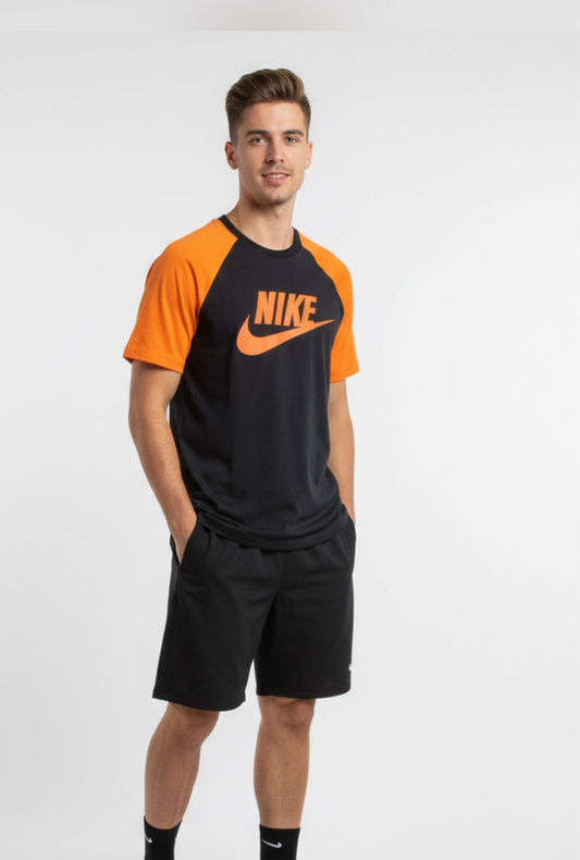 Black Orange Combination Cotton lycra Tshirt