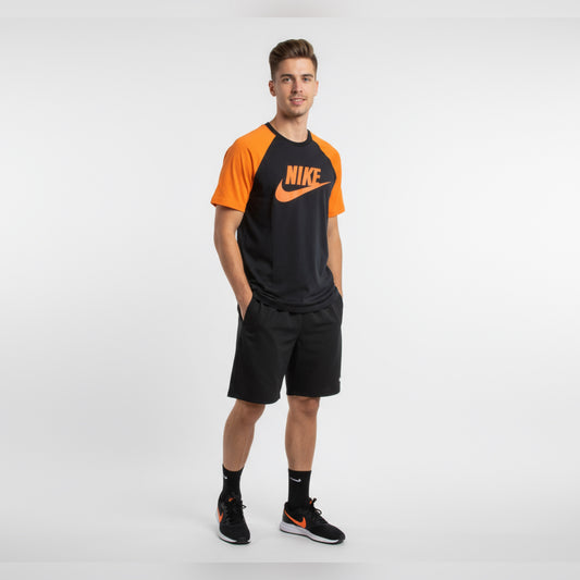 Black Orange Combination Cotton lycra Tshirt